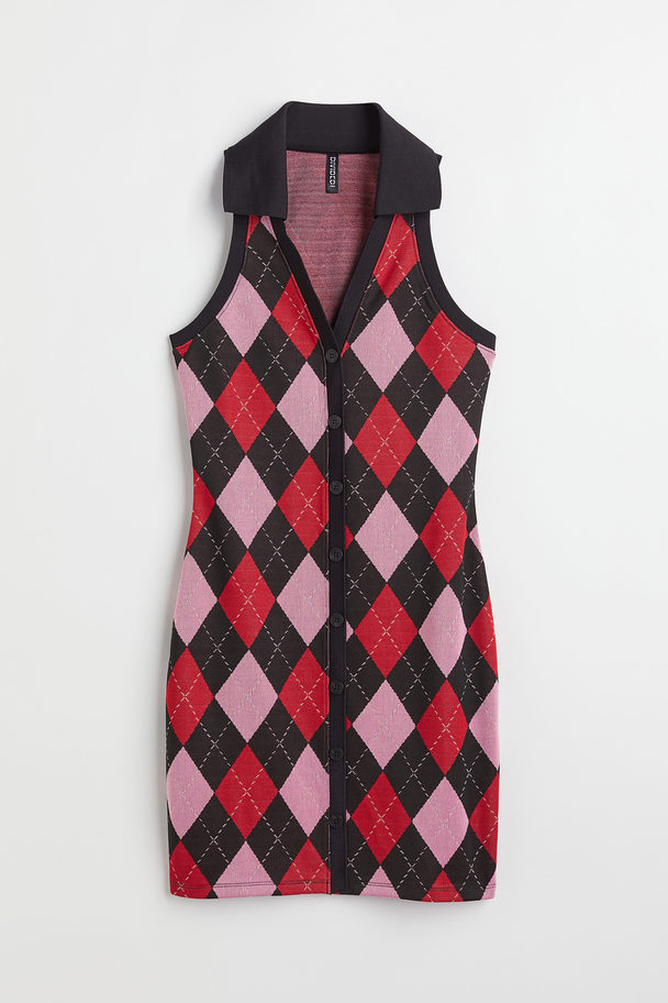 H&M Jacquard-knit Dress Black/argyle Pattern