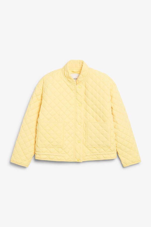Monki Buttoned Quilted Yellow Jacket With Stand Collar Yellow