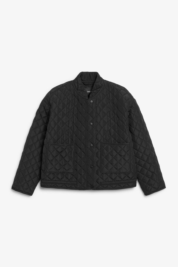 Monki Buttoned Quilted Black Jacket With Stand Collar Black