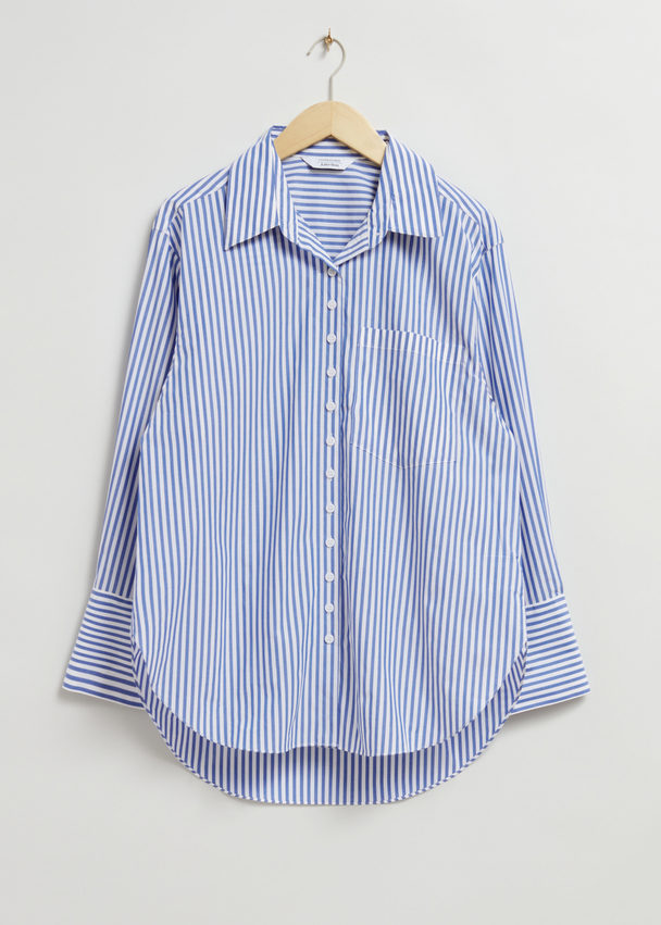 & Other Stories Oversized High-low Hem Shirt White/blue Striped