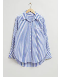Oversized High-low Hem Shirt White/blue Striped