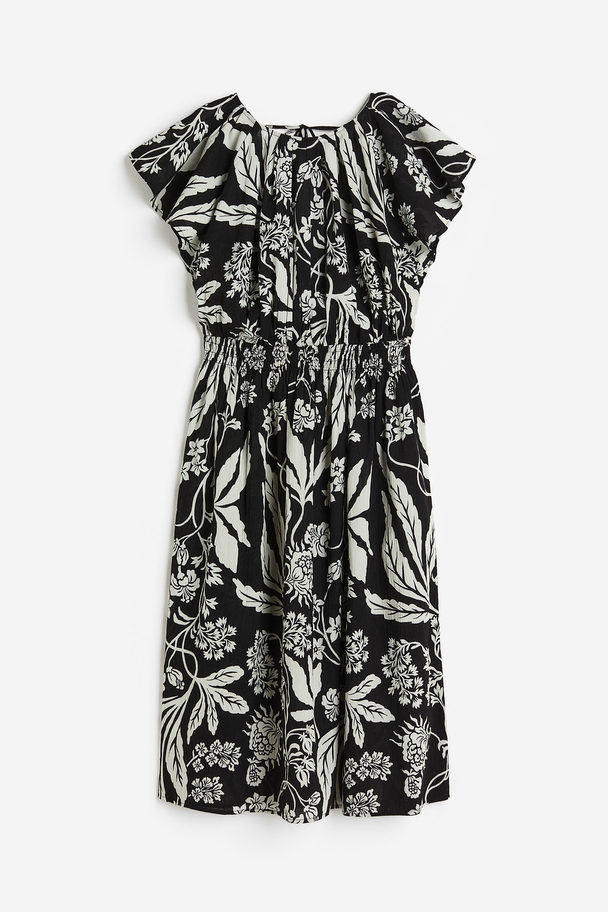 H&M Crinkled Cotton Dress Black/patterned
