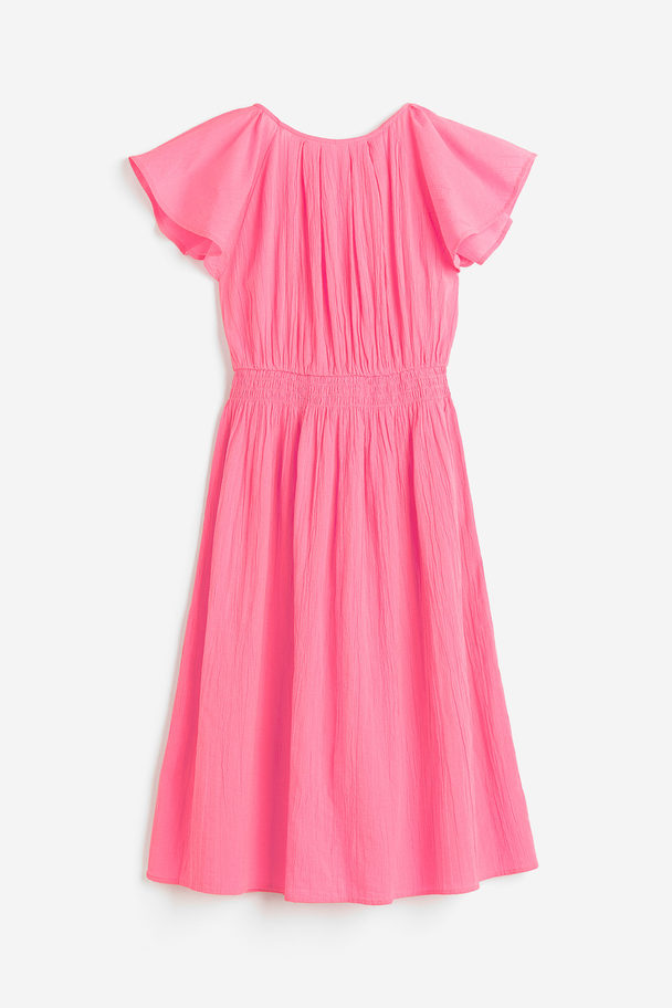 H&M Crinkled Cotton Dress Pink