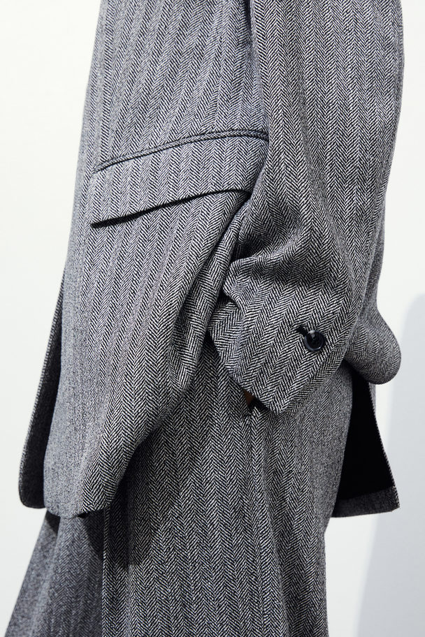 H&M Single-breasted Blazer Grey/herringbone-patterned