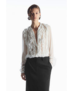 Sheer Ruffle-detail Blouse White