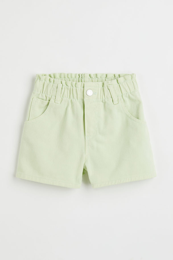 H&M Relaxed Fit Twill Paper Bag Shorts Light Green