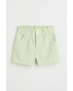Relaxed Fit Twill Paper Bag Shorts Light Green
