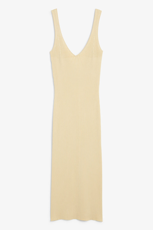 Monki Knitted Ribbed Dress Beige