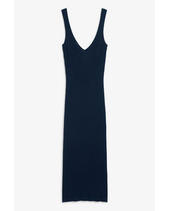 Knitted Ribbed Dress Navy Blue