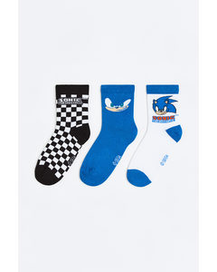 3er-Pack Socken mit Motiv Knallblau/Sonic der Igel