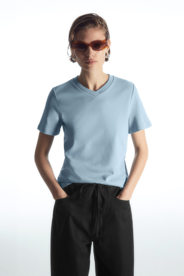 COS Boxy V-neck T-shirt Light Blue