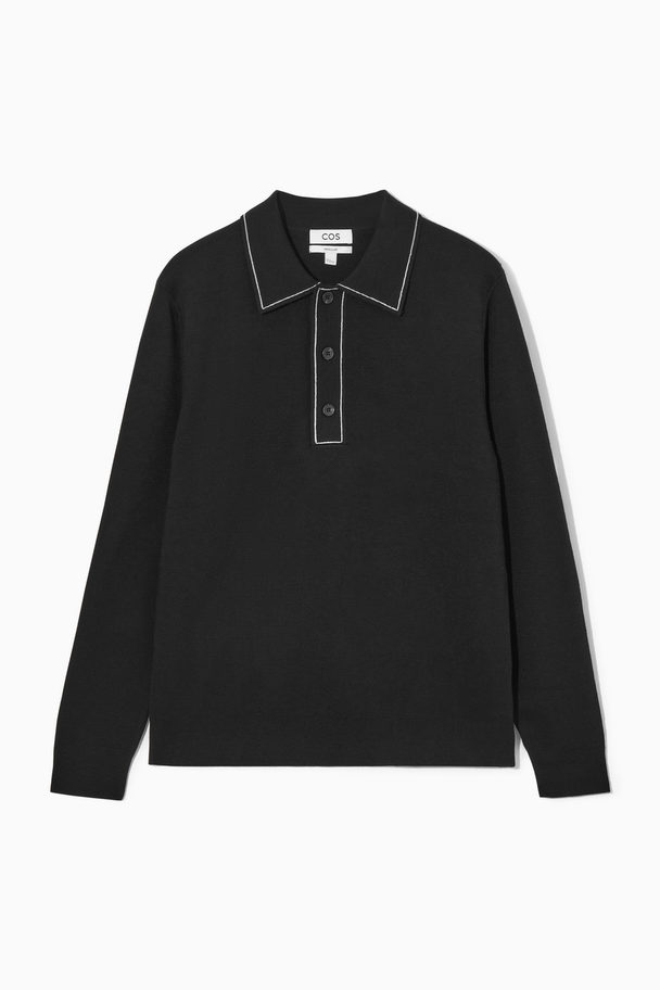 COS Contrast-stitch Wool Polo Shirt Black / White
