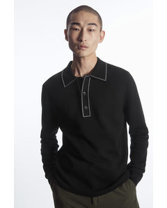 Contrast-stitch Wool Polo Shirt Black / White