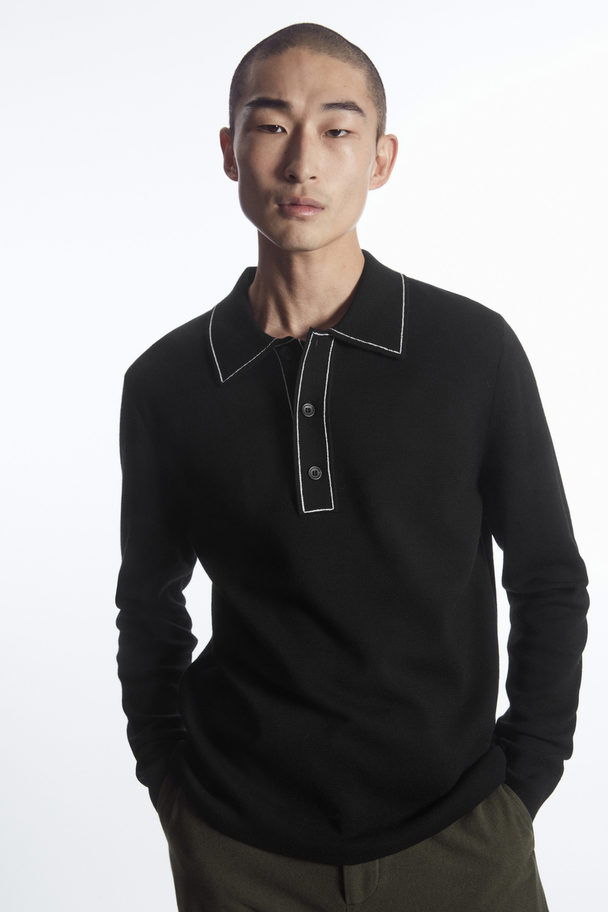 COS Contrast-stitch Wool Polo Shirt Black / White