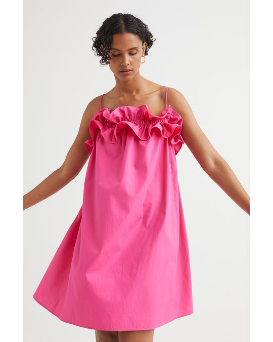 H&M Flounce-trimmed Dress Cerise
