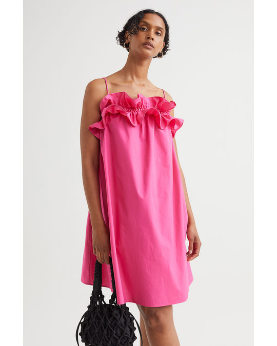 H&M Flounce-trimmed Dress Cerise