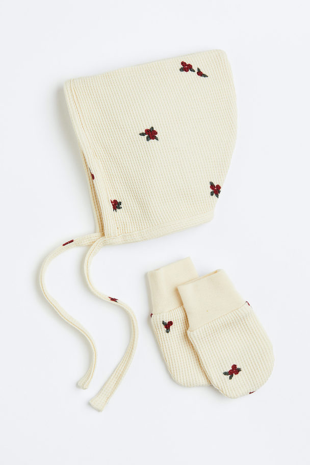 H&M Geschenkset aus Baumwolle mit Waffelstruktur Hellbeige/Preiselbeeren