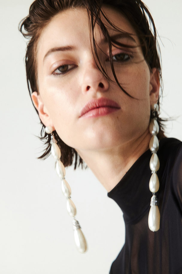 H&M Bead-detail Pendant Earrings White