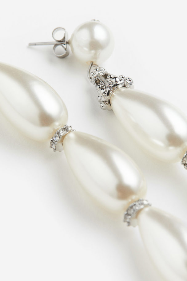 H&M Bead-detail Pendant Earrings White