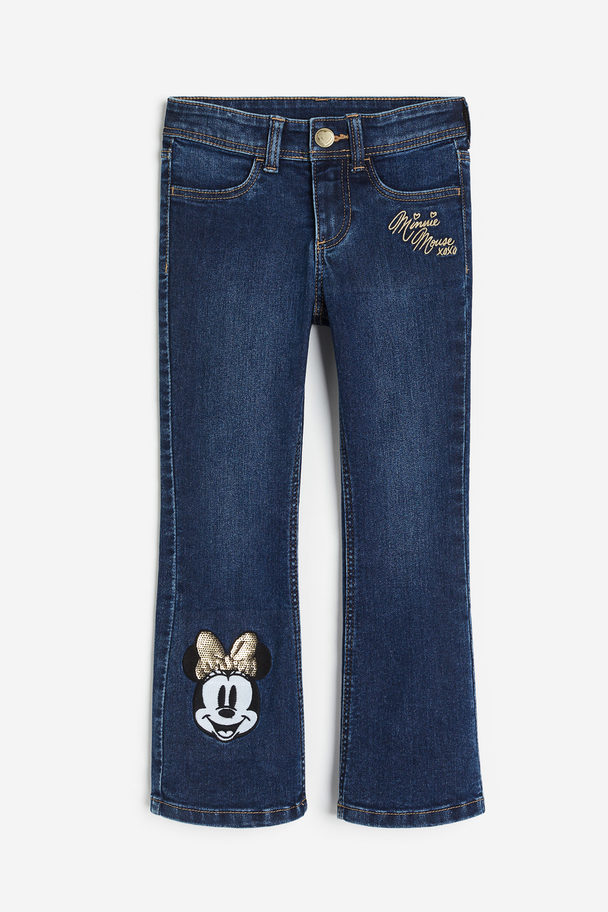 H&M Superstretch Flared Leg Jeans Dark Denim Blue/minnie Mouse