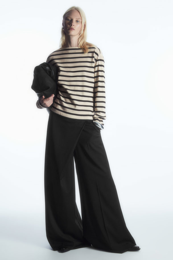 COS Striped Boat-neck Long-sleeved Top Navy / White / Striped