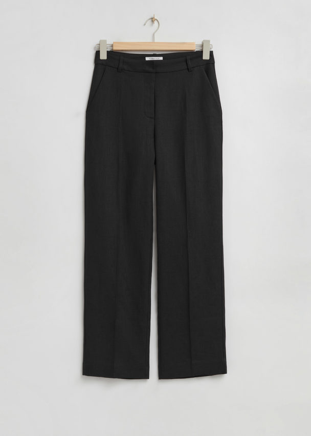 & Other Stories Straight Press Crease Linen Trousers Black