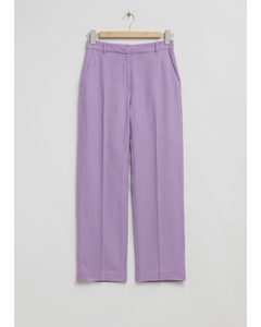 Straight Press Crease Linen Trousers Lilac