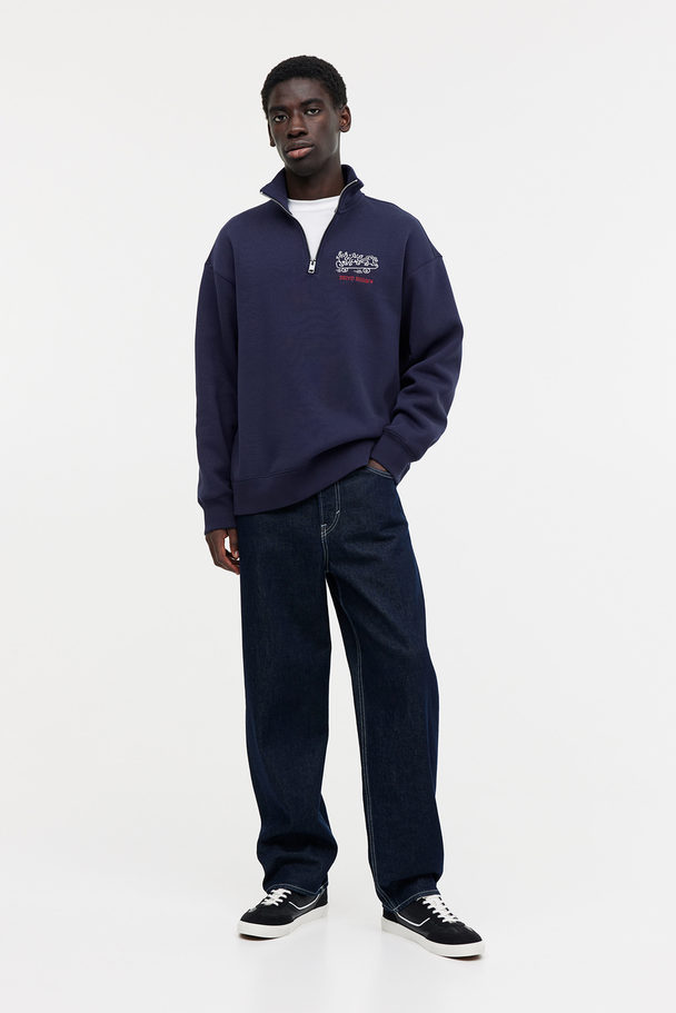 H&M Sweatshirt mit Zipper Relaxed Fit Dunkelblau/Keith Haring