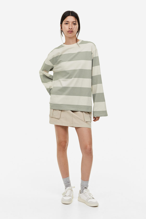 H&M Oversized Cotton Top Sage Green/striped