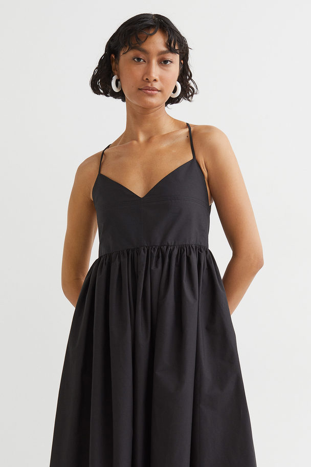 H&M V-neck Cotton Dress Black