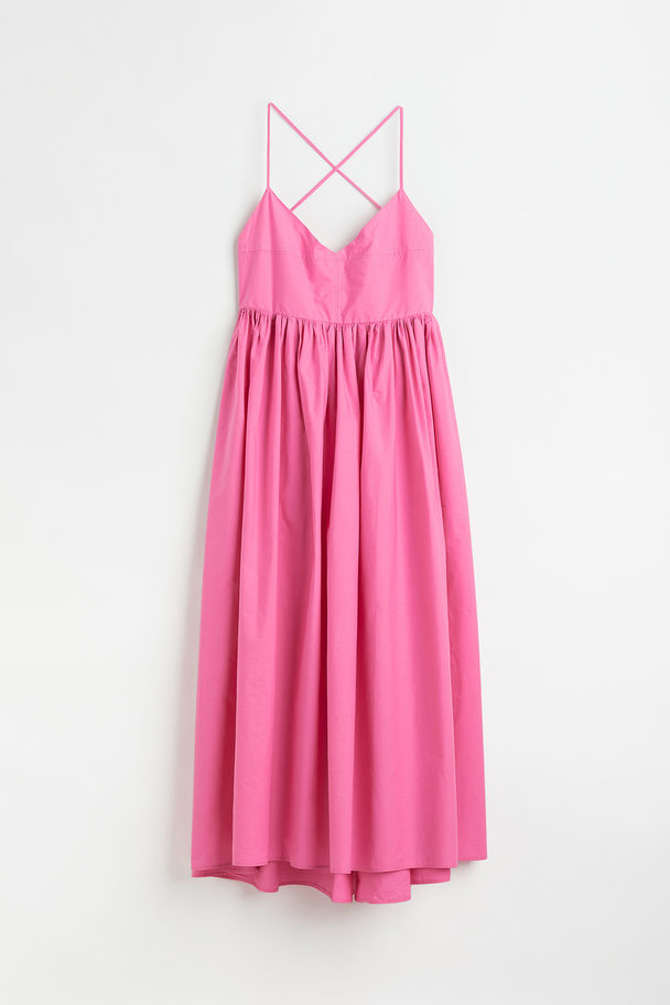 H&M Baumwollkleid mit V-Ausschnitt Rosa