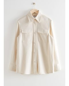 Long Buttoned Overshirt Cream