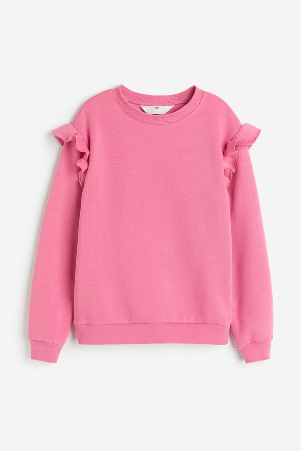 H&M Sweatshirt Med Flæsekant Rosa