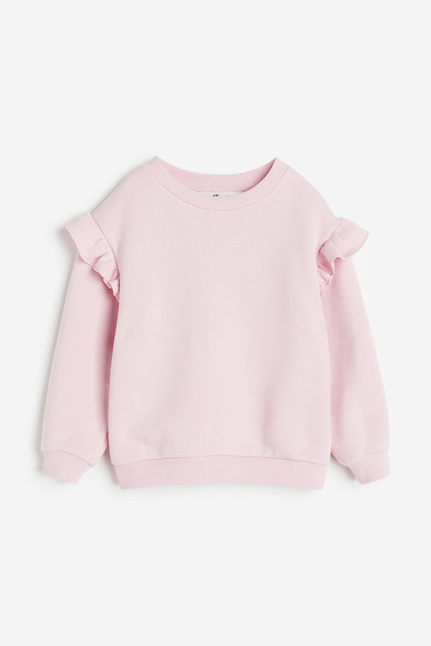 H&M Sweatshirt Med Flæsekant Lys Rosa
