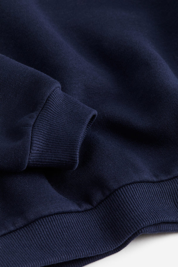 H&M Frill-trimmed Sweatshirt Navy Blue