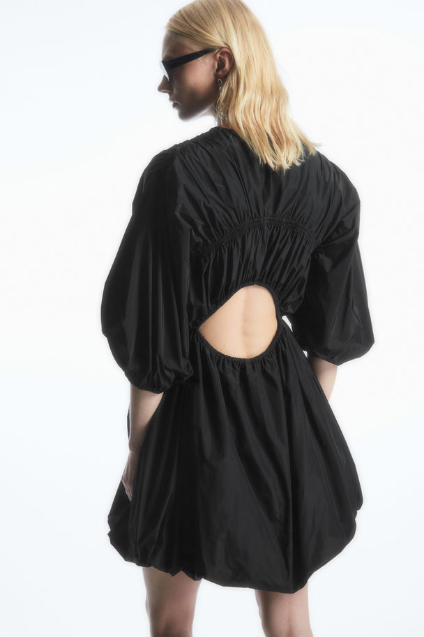 COS Open-back Shirred Balloon Mini Dress Black