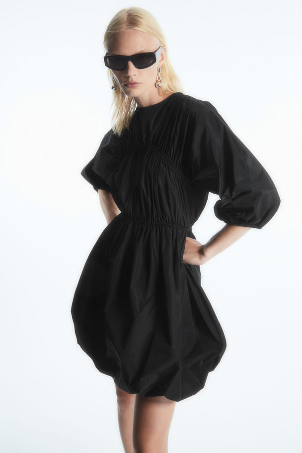 COS Open-back Shirred Balloon Mini Dress Black