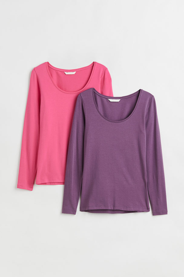 H&M 2-pack Jersey Tops Pink/purple