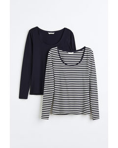 2-pack Jersey Tops Navy Blue/striped