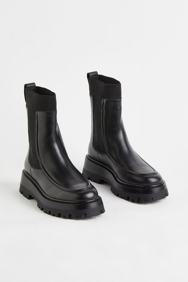 H&M Leather Chelsea Boots Black