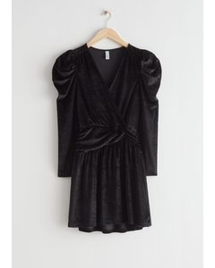 Draped Velvet Mini Dress Black
