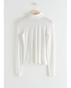 Fitted Turtleneck Top White