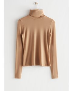 Fitted Turtleneck Top Beige