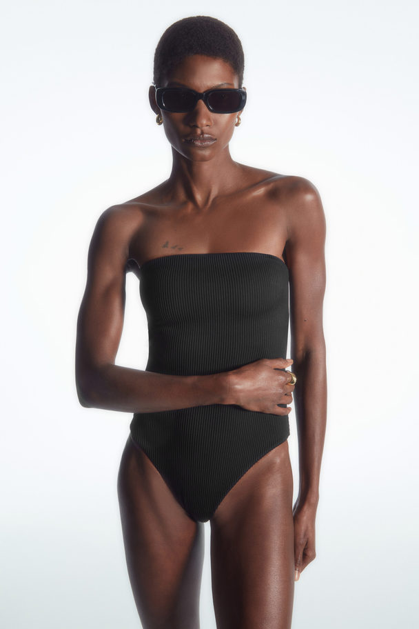 COS Ribbed Bandeau Swimsuit Black