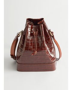Topstitched Leather Bucket Bag Brown