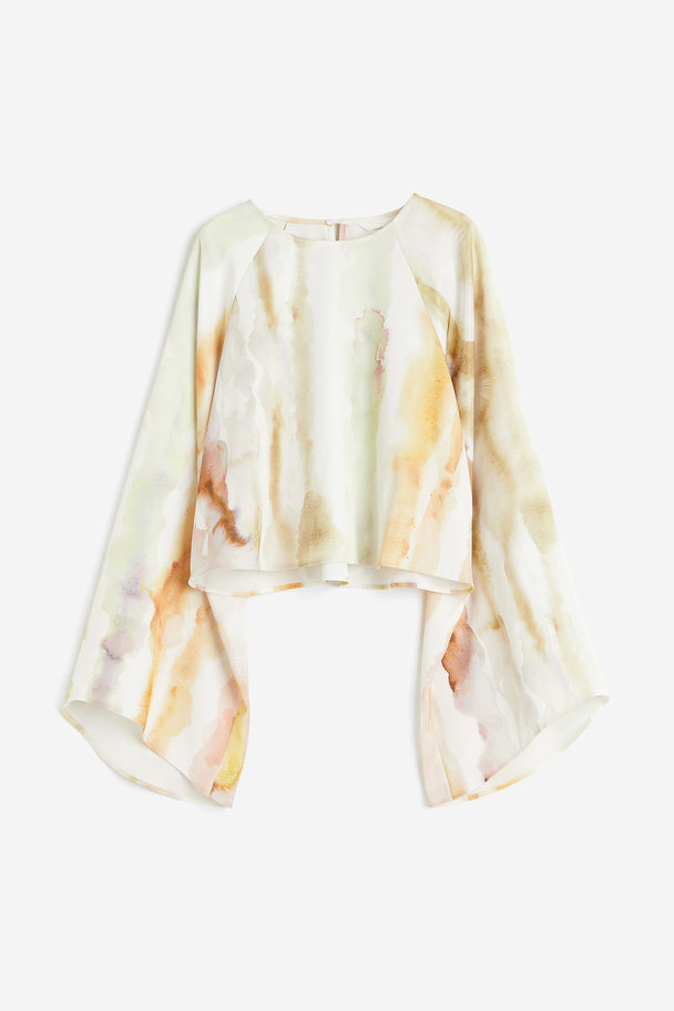 H&M Trumpet-sleeved Blouse Cream/patterned