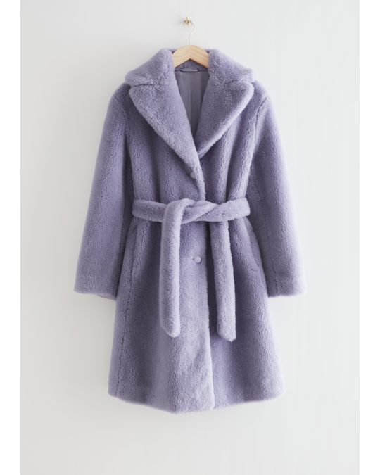 & Other Stories Belted Faux Fur Coat Lilac