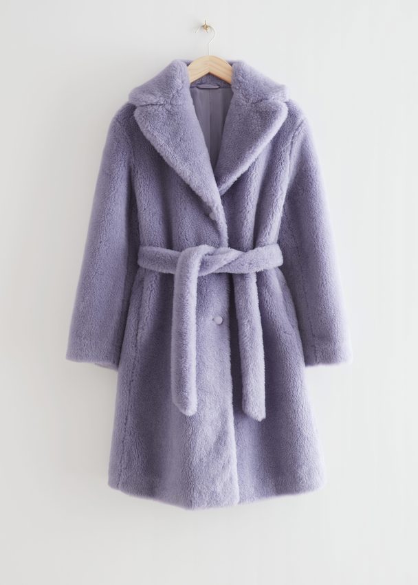 & Other Stories Belted Faux Fur Coat Lilac