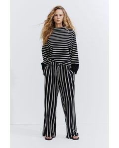 Wide Pull-on Trousers Black/striped