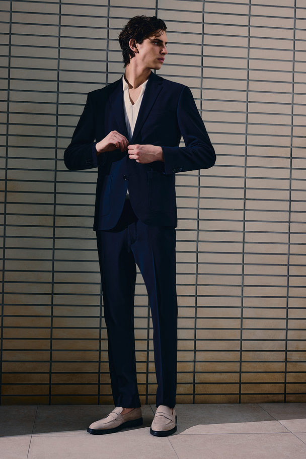 H&M Seersucker-Blazer in Slim Fit Marineblau